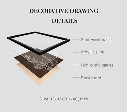 Neutral Botanical Framed Wall Art, 3 Piece Line Art Set, 12x16 Each - color: Simple retro, size: 12x16 inch