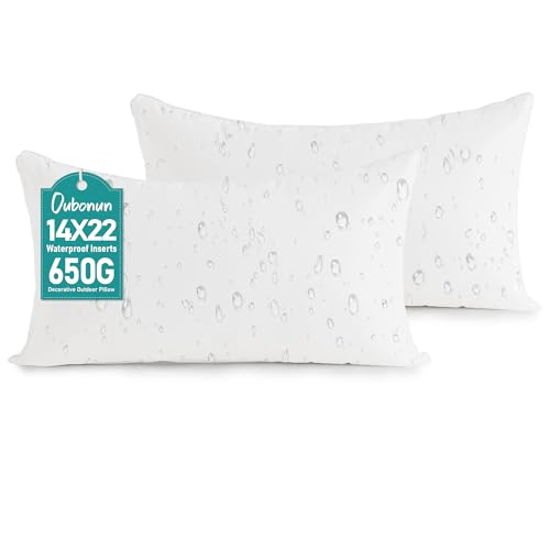 Oubonun Waterproof Outdoor Lumbar Pillow Inserts 14 x 22 Set of 2 - size: 14 × 22(Pack of 2)