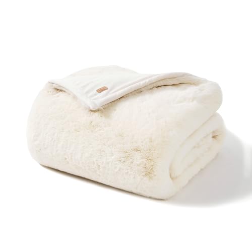 EverGrace Faux Chinchilla Fur Throw Blanket, 72"x90", Arctic White - color: Arctic White, size: 72"x90"