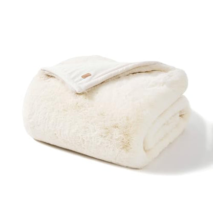 EverGrace Faux Chinchilla Fur Throw Blanket, 72"x90", Arctic White - color: Arctic White, size: 72"x90"