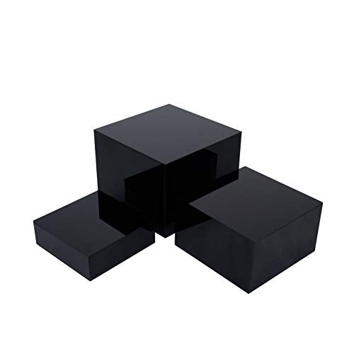 Red Co. Set of 3 Glossy Black Acrylic Cube Display Nesting Risers with Hollow Bottoms - color: Black, size: 6",7",8" - 1 Pack