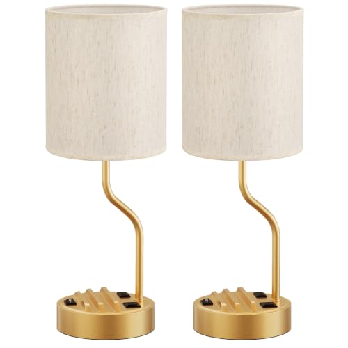 Fenmzee Bedside Lamps for Bedroom Set - 18" Gold Table Lamp for Nightstand - color: Cream & Gold