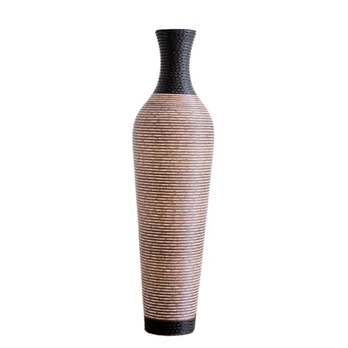 39.4 Inch Tall Floor Vase for Living Room Decor, PVC Decorative Vase for Home Decor, Modern Textured Brown Black Boho Style Standing Vase, Not Waterproof, Flowers Not Included, Black Brown
