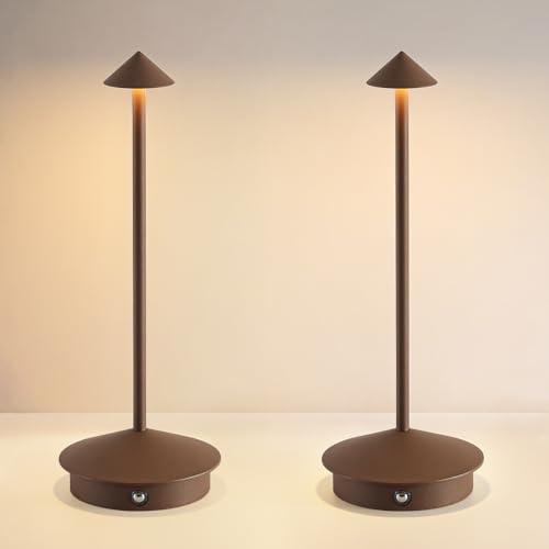 EJQ 2 Pack LED Rechargeable Cordless Table Lamps,Portable Outdoor 5000mAh Battery Operated Table Light Touch Control 3 Color Dimmable for Patio/Cofee/Restaurant/Camping/Dining/Bedroom-Brown - color: Zongse