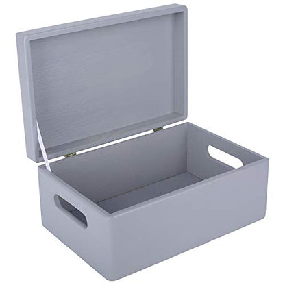 Creative Deco Large Gray Wooden Box Storage with Hinged Lid - color: Gray, size: L | Handles