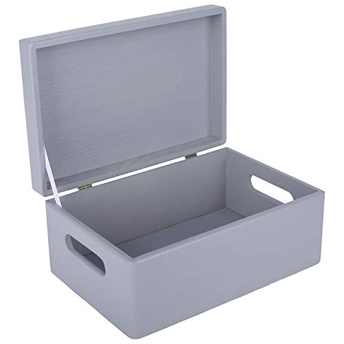 Creative Deco Large Gray Wooden Box Storage with Hinged Lid - color: Gray, size: L | Handles