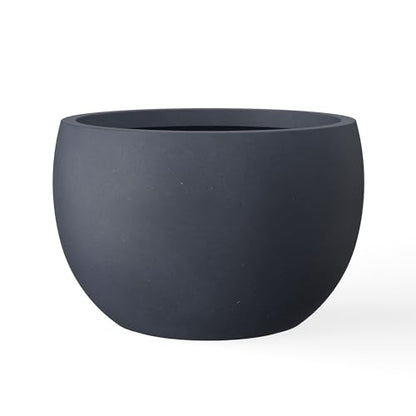 Kante Large Round Bowl Charcoal Concrete Planter 20" Dia, Outdoor - color: Charcoal, size: 19.9" d