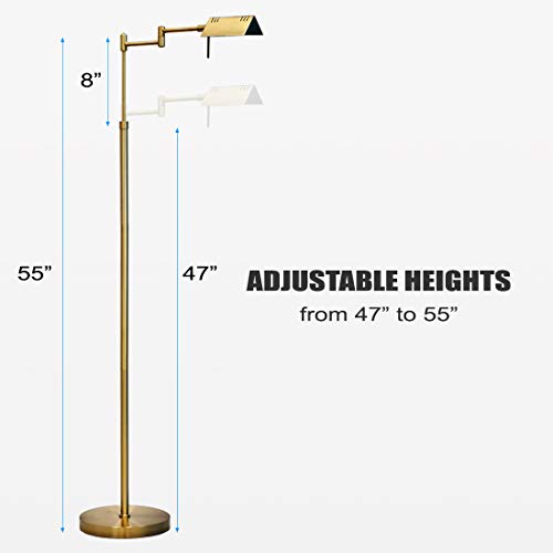 O'Bright Brook Adjustable Dimmable LED Pharmacy Floor Lamp, Antique Brass - color: Antique Brass (Gold)