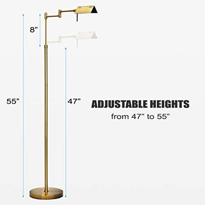 O'Bright Brook Adjustable Dimmable LED Pharmacy Floor Lamp, Antique Brass - color: Antique Brass (Gold)