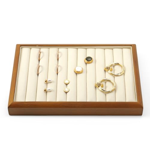Oirlv Wood Ring Display Tray - color: Cream, size: 11 slot