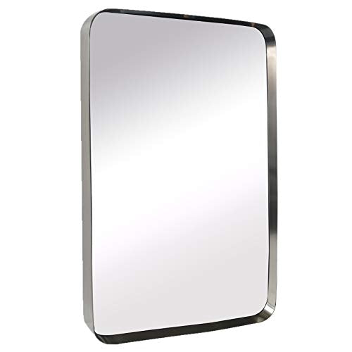 TEHOME 20x30 Brushed Nickel Bathroom Mirror Rounded Rectangle Brushed Silver Vanity Mirror in Stainless Steel - color: Brushed Nickel, size: 30"L x 20"W
