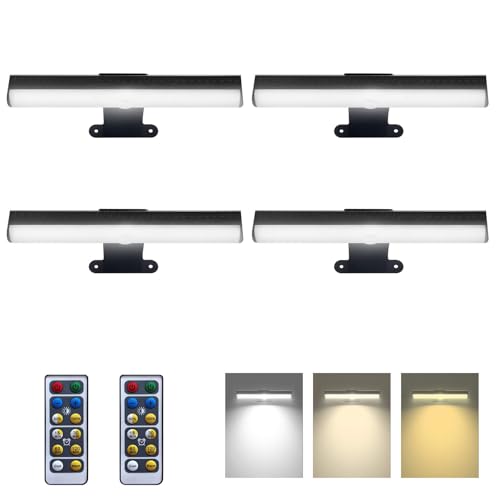4pcs Battery Operated Picture Light with 3 Lighting Color,Painting Light for Wall with Remote,Led for Art Indoor Brightness Dimmable, Timer-Off Display Accent Light for Frame Gallery - color: Black, size: 4PACK