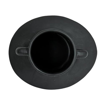 Bloomingville Round Stoneware Vase with Reactive Glaze Finish and Vertical Handles, Black - color: Black