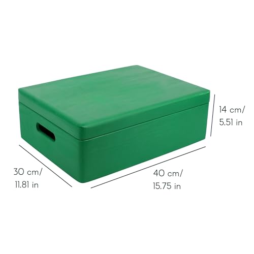 Creative Deco XL Green Wooden Box Storage with Hinged Lid - color: Green, size: XL | Handles