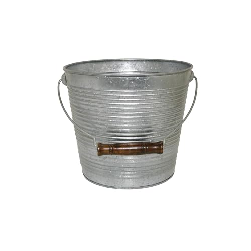 Headwind Vintage Collection Ribbed Planters – Metal Flower Pot & Decorative Bucket Planter, Rustic Metal Outdoor Planter with Drainage Hole for Indoor Plants & Outdoor Garden Décor by Robert Allen - color: Galvanized, size: 10"