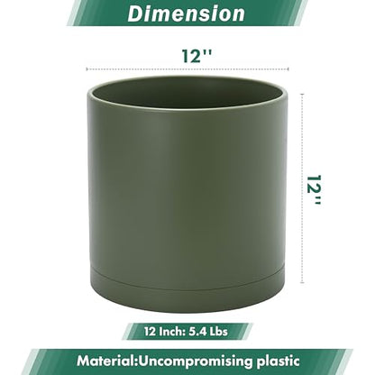D'vine Dev Plastic Planter Pot with Saucer, 12 in, Olive, 74-X-I-3 - color: Olive, size: 12 Inch