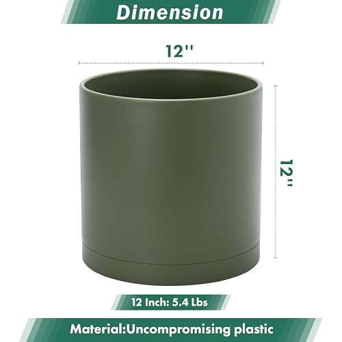 D'vine Dev Plastic Planter Pot with Saucer, 12 in, Olive, 74-X-I-3 - color: Olive, size: 12"