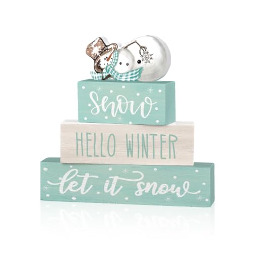 Smile 4 Pcs Christmas Signs Wooden Indoor Tabletop Decorations - style: Let It Snow