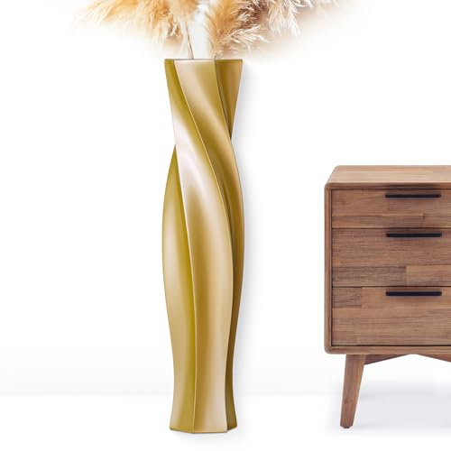 Tall Vases - 23.6" Tall Floor Vase for Home Decor, Floor Vases, Black Hexagon Twist Floor Vase, Fits Into Hay/Pampas Grass, Living Room, Office, Wedding Decor (Resin Gold) - color: Gold, size: 23.62 in