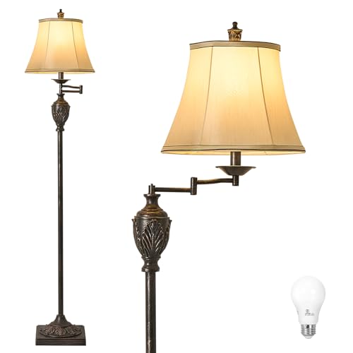 Traditional Floor Lamp with 350° Swing Arm,Including Bulb,Antique Black - color: Antique black -14