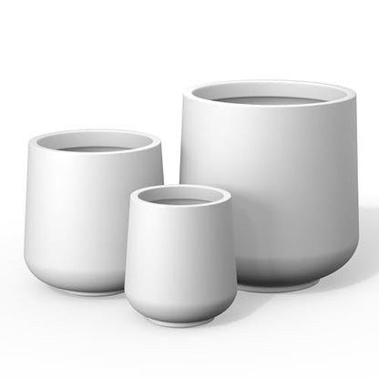 Kante Round Concrete Planter Set of 3-9.4"/13"/16.5" Dia Barrel-Style Garden Pots with Drainage Hole for Flowers and Trees (7.1"/10.2"/13.8" Opening), White - color: White, size: 16.5"+13"+9.4" D