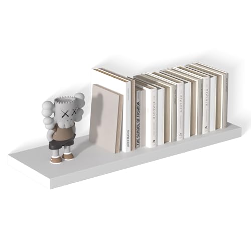 12 Inch Deep Floating Shelves, 36" W x 12" D Wood Floating Shelves for Wall, Large Storage Space Wall Mount Shelf with Invisible Brackets for Living Room Kitchen Bathroom, 1 Pack, White - color: White, size: 36 Inch