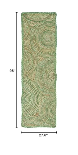 SAFAVIEH Cape Cod Collection Runner Rug - 2'3" x 8', Green & Natural, Handmade Boho Braided Circles Jute & Cotton, Ideal for High Traffic Areas in Living Room, Bedroom (CAP203Y) - color: Green/Natural, size: 2'3" x 8' (Runner)
