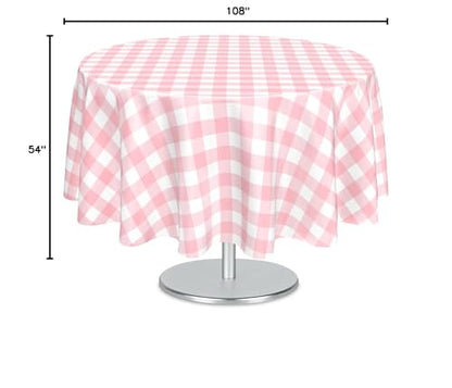 Mulbozy 2 Pcs Pink Gingham Round Plastic Tablecloth Disposable, 84 inch - color: Checkered-pink, size: 84" Round