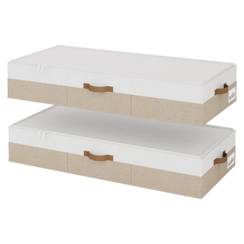 StorageWorks 7 Inch Low Profile Under Bed Clothes Storage Bins with Lids - color: Brown and White, size: 38.5"L × 17"W × 6.75"H