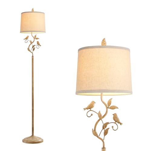 63" Farmhouse Floor Lamp for Living Room Bedroom with Iron Bird Leaf - color: Earth Yellow