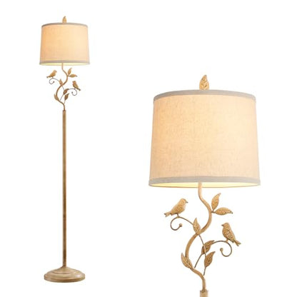 63" Farmhouse Floor Lamp for Living Room Bedroom with Iron Bird Leaf - color: Earth Yellow