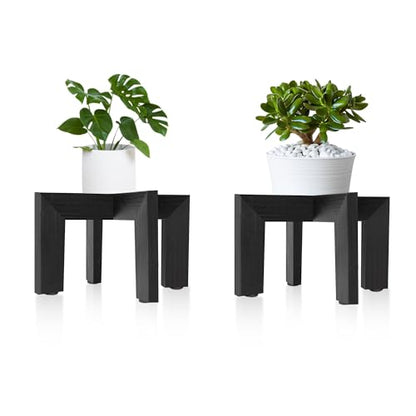HPC DECOR 2 Pack Wood Plant Stand-Mid Century Modern Planter Stands-Wooden Flower Pot Stands Riser,Low Short Plant Stands Indoor-Modern Minimalist Wooden Stool for Plant Pot Holder, Fit 5-15 Inch Pot.
