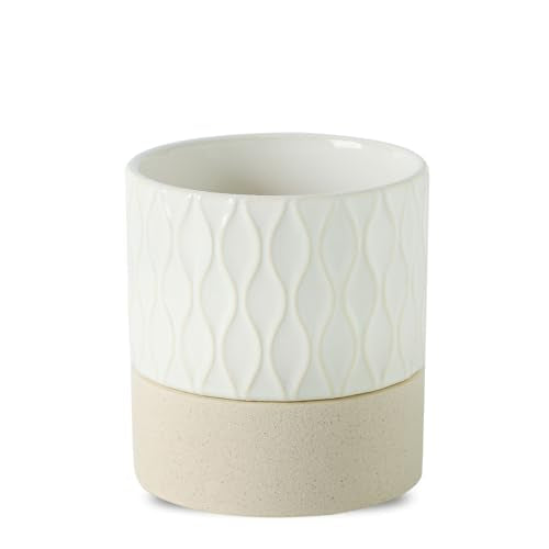 Nihow Self Watering Ceramic Plant Pot, 4.5 Inch, Cream White & Brown Net - color: Cream White & Brown Net, size: 4.5" Self Watering