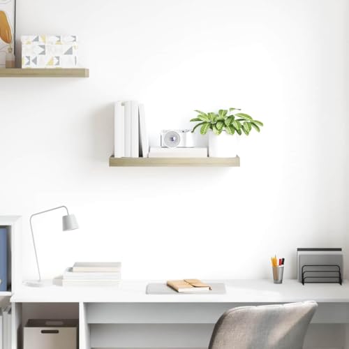 Floating Wall Shelf Oak 23.6x9.3x1.5 Honeycomb MDF Metal Frame Invisible Mount Modern Display for Living Room Bedroom Kitchen Hallway - color: Brown, size: 23.6" x 9.3" x 1.5"