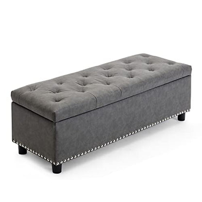 BELLEZE Storage Ottoman, Tufted Ottoman with Close Hinge, Foot Rest for Living Room (Rustic Gray, 47 inch) - color: Rustic Gray