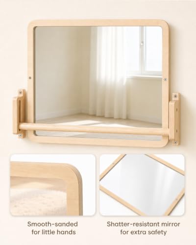 Montessori Mirror with Bar, 18.9 x 15.0 in – Adjustable Baby Pull Up Bar, Anti-Rotation Design & Acrylic Safety Baby Mirror for Wall – Tummy Time, Pull to Stand Toys for Infant Toddler Nursery - size: Standard - 18.9 x 15.0 in