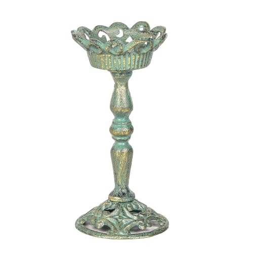 Sungmor Vintage Cast Iron Pillar Candle Holder, 8.5in Tall Vintage Green - color: Vintage Green