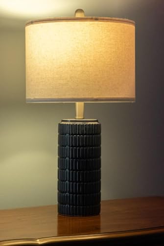 PoKat 23" Blue Table Lamps, Farmhouse Bedside Lamps for Bedroom Set of 2, Ceramic End Table Lamps for Living Room, Traditional Nightstand Desk Lamps, Medium - color: Dark Blue