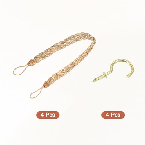 uxcell 4Pcs Curtain Tiebacks, 58cm/23 Braided Drapery Holdback Holder Decorative Rope Tie Back, Dark Yellow/Mixed Silver - color: Dark Yellow