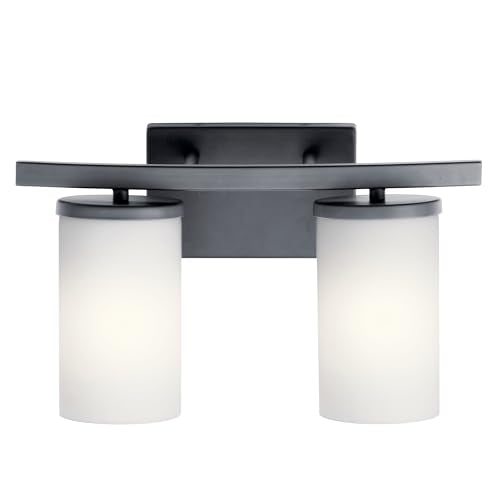 Kichler Crosby 2-Light Bathroom Vanity Light, Black - color: Black, size: 2 Light, style: Satin Etched Cased Opal Glass