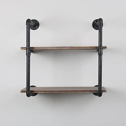 MBQQ Industrial Pipe Shelving Wall Mounted,24in Rustic Metal Floating Shelves,Steampunk Real Wood Book Shelves,Wall Shelf Unit Bookshelf Hanging Wall Shelves,Farmhouse Kitchen Bar Shelving(2 Tier) - color: 2-layer, size: 24in