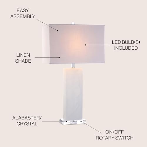 JONATHAN Y Tiggie 27" Alabaster Table Lamp, White Alabaster/Clear - color: White Alabaster