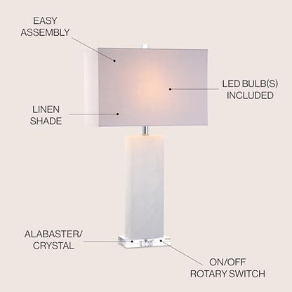JONATHAN Y Tiggie 27" Alabaster Table Lamp, White Alabaster/Clear - color: White Alabaster
