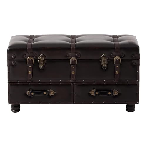 COZAYH Storage Bench, Mid-Century Faux Leather Ottoman, Bedroom, Dark Brown - color: Black Brown