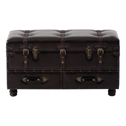 COZAYH Storage Bench, Mid-Century Faux Leather Ottoman, Bedroom, Dark Brown - color: Black Brown
