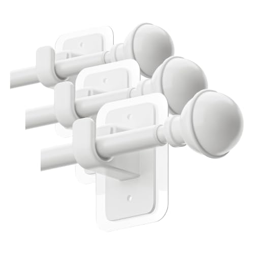 ENJOYBASICS No Drill Curtain Rods for Window 28 to 47 Inches, 5/8 Inch Diameter Renter Friendly Drapery Rod with Adhesive Brackets without Drilling, Adjustable from 27 to 52 Inches, White (Pack of 3) - color: White, size: 27-52" (Pack of 3)