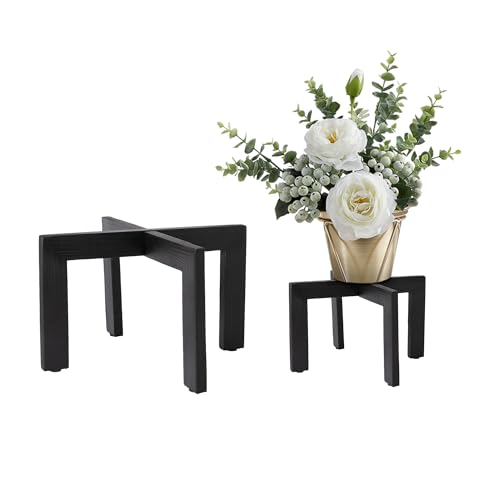 HPC DECOR 2 Pack Wood Plant Stand-Mid Century Modern Planter Stands-Wooden Flower Pot Stands Riser,Low Short Plant Stands Indoor-Modern Minimalist Wooden Stool for Plant Pot Holder, Fit 5-15 Inch Pot.