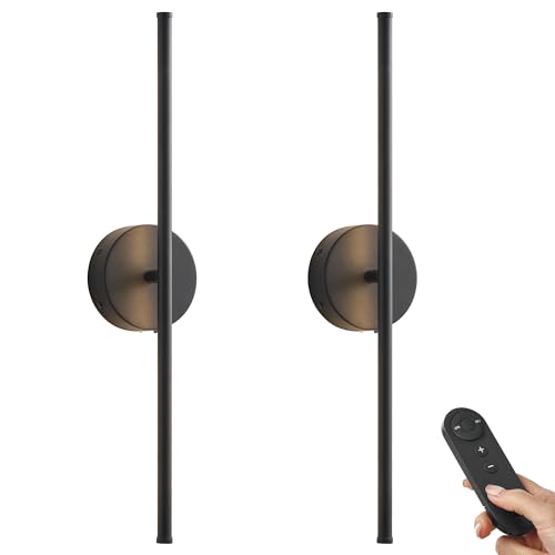 KARTOOSH Battery Operated Wall Sconces Set of Two Wireless Wall Lights - color: Black, size: 20.4 Inches