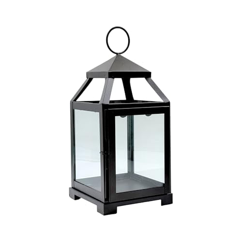 Hosley 12 Inch High Clear Glass and Iron Classic Style Lantern Ideal Gift for Festivities Parties Weddings Aromatherapy and Spa Settings O3 - color: Brown, size: 12" High