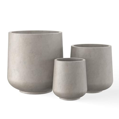 Kante Set of 3 Weathered Concrete Curved Planters 16.5" 13" 9.4" Dia - color: Weathered Concrete, size: Set of 3: 15.3" + 11.6" + 8.2" D